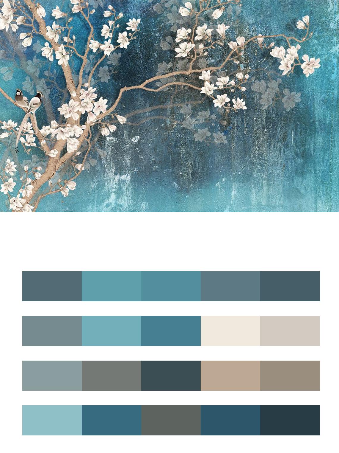 Сакура на бирюзовом фоне цвета